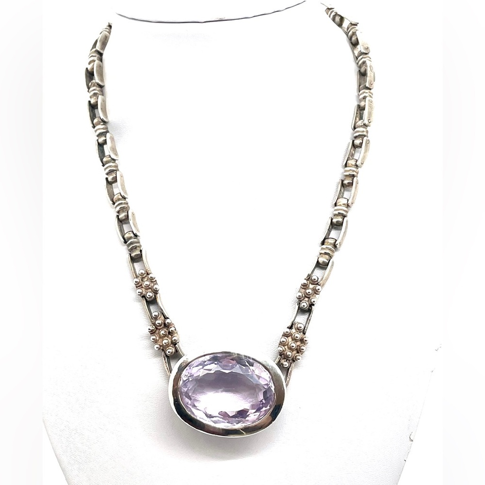 Large NWOT Silver Amethyst Necklace 18.5”